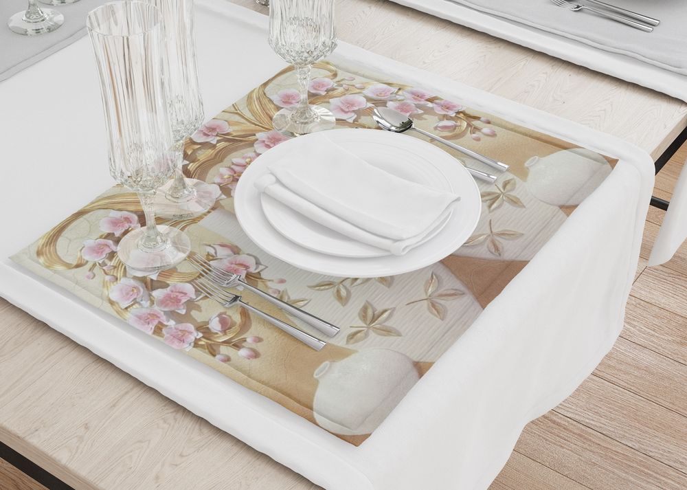 3D Фотообои Салфетки на стол «Вазы с орхидеями»