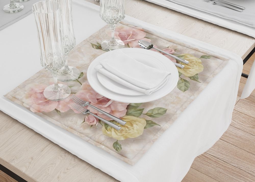 3D Фотообои Салфетки на стол «Объемные розы под мрамор»