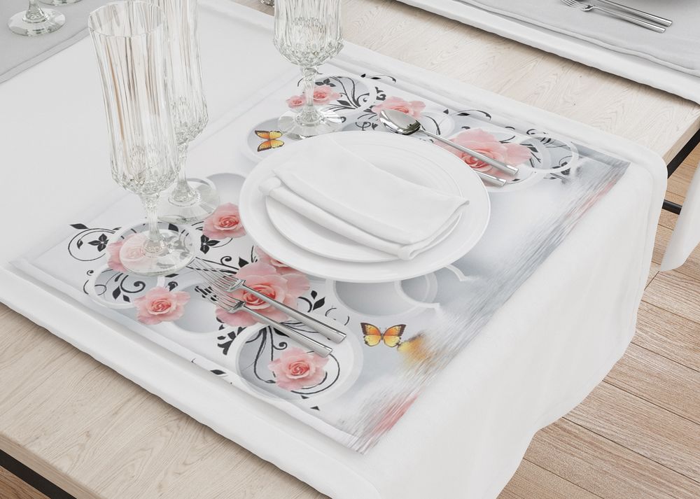 3D Фотообои Салфетки под тарелки «Бутоны роз над водой»