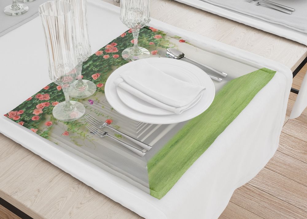 3D Фотообои Набор кухонных салфеток «Тоннель с лианами роз»