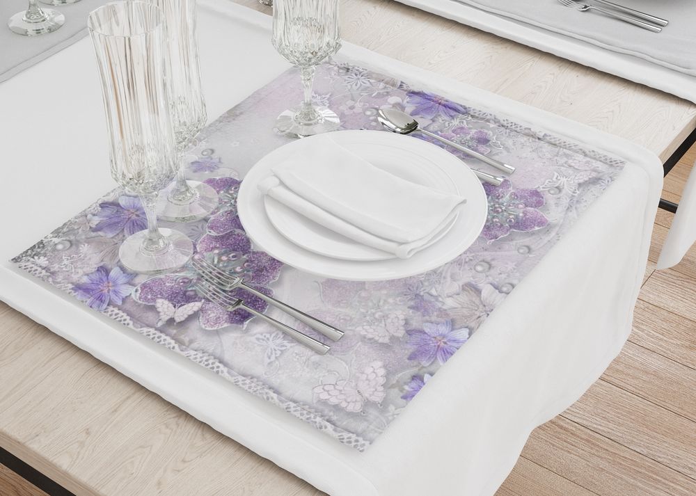 3D Фотообои Набор кухонных салфеток «Ювелирные фиолетовые цветы»
