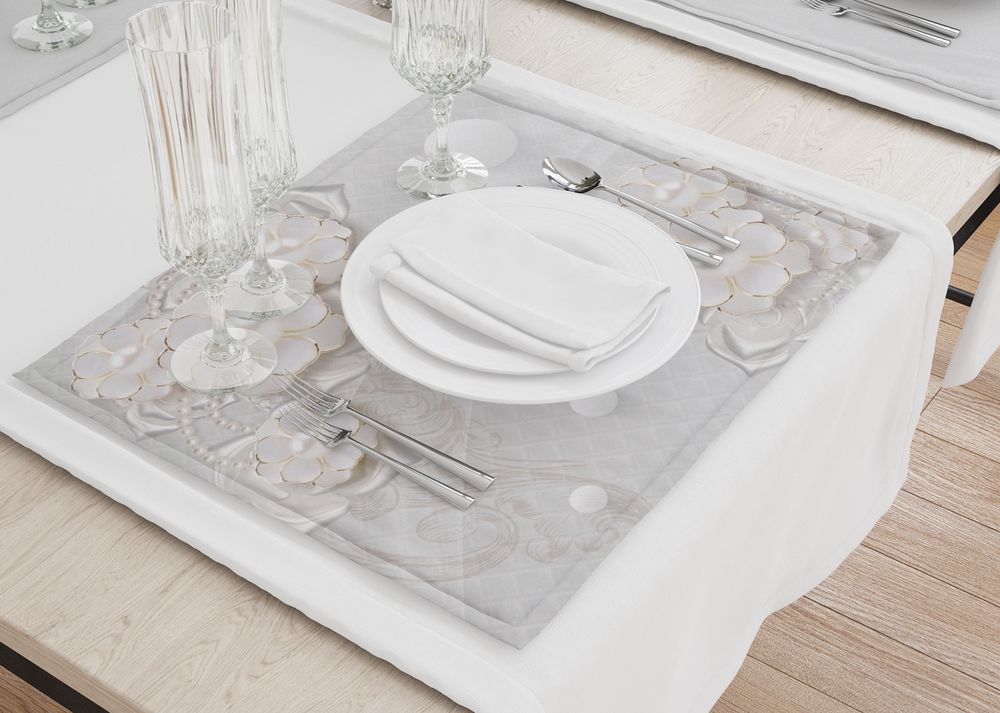 3D Фотообои Салфетки для сервировки стола «Объемные цветы с жемчугом»