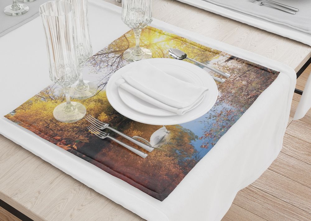 3D Фотообои Салфетки под тарелки «Лебедь в осеннем озере»