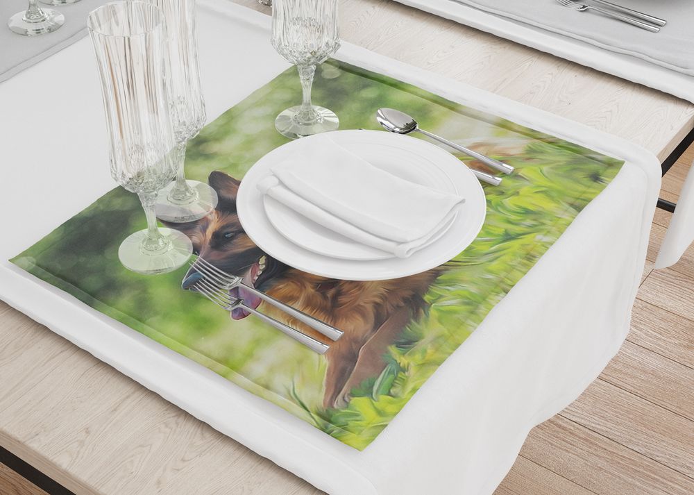 3D Фотообои Кухонные салфетки «Овчарка на лугу»