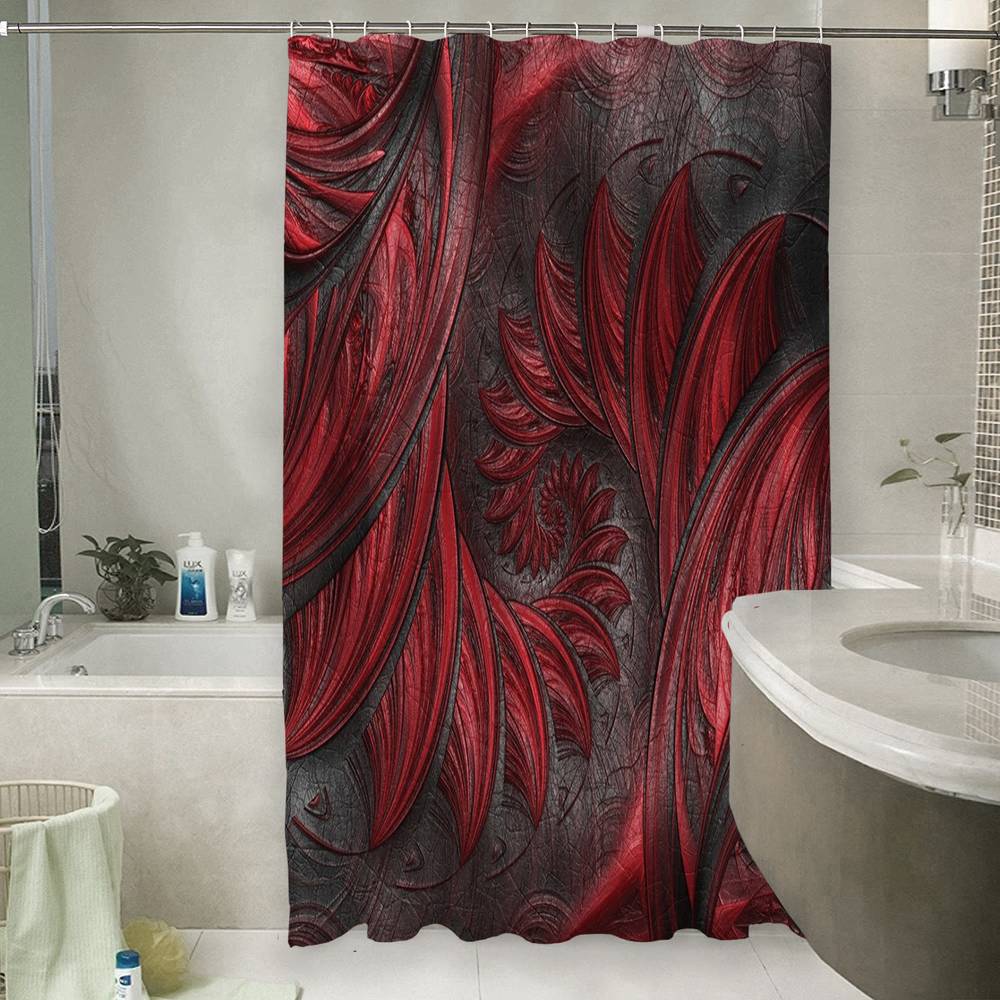 3D штора для ванной «Красный узор на благородной коже» вид 6