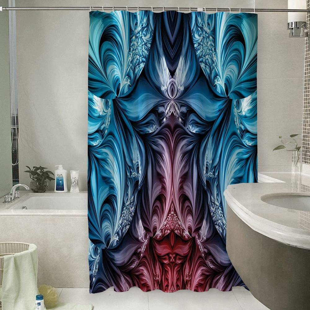 3D штора для ванны «Симметричная абстракция с лазурным оттенком» вид 6
