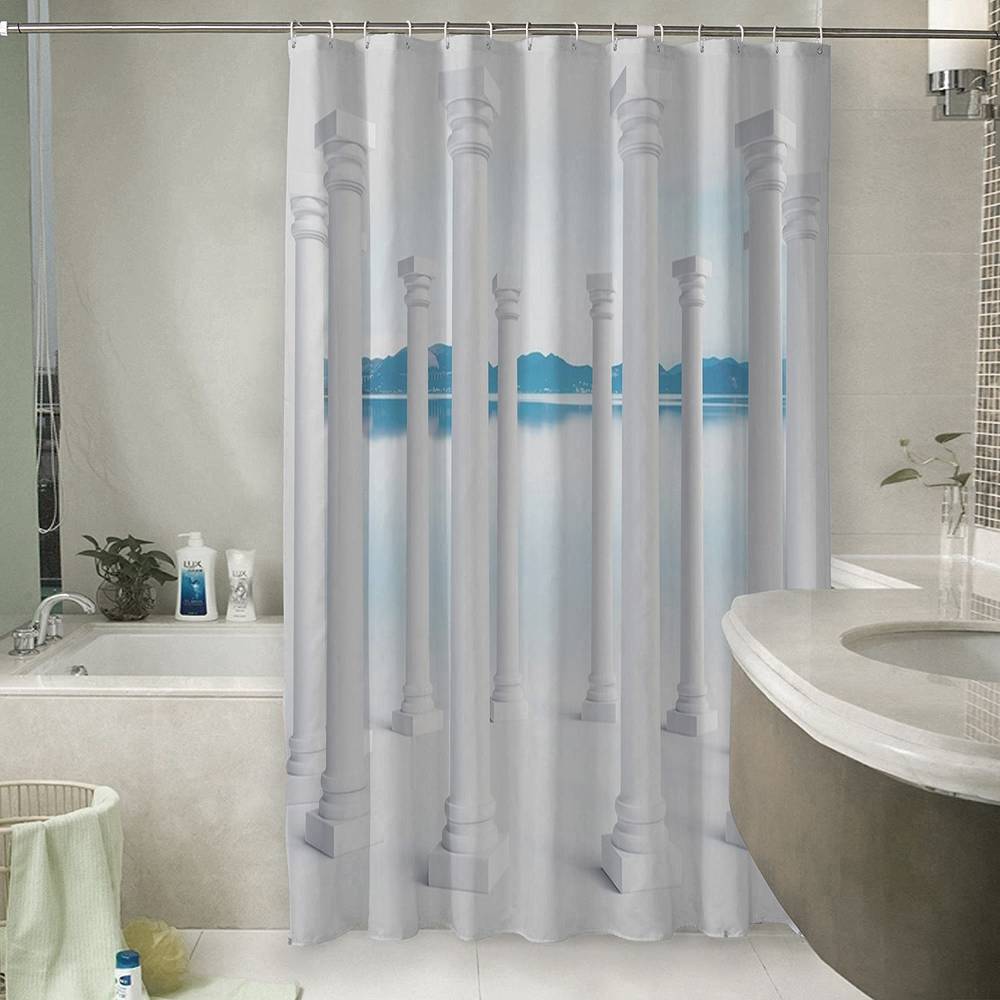 3D штора в ванную комнату «Абстракция с колоннами» вид 6