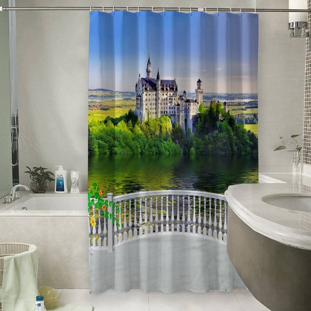 3D фотоштора для ванной «Балкон с видом на замок» вид 6