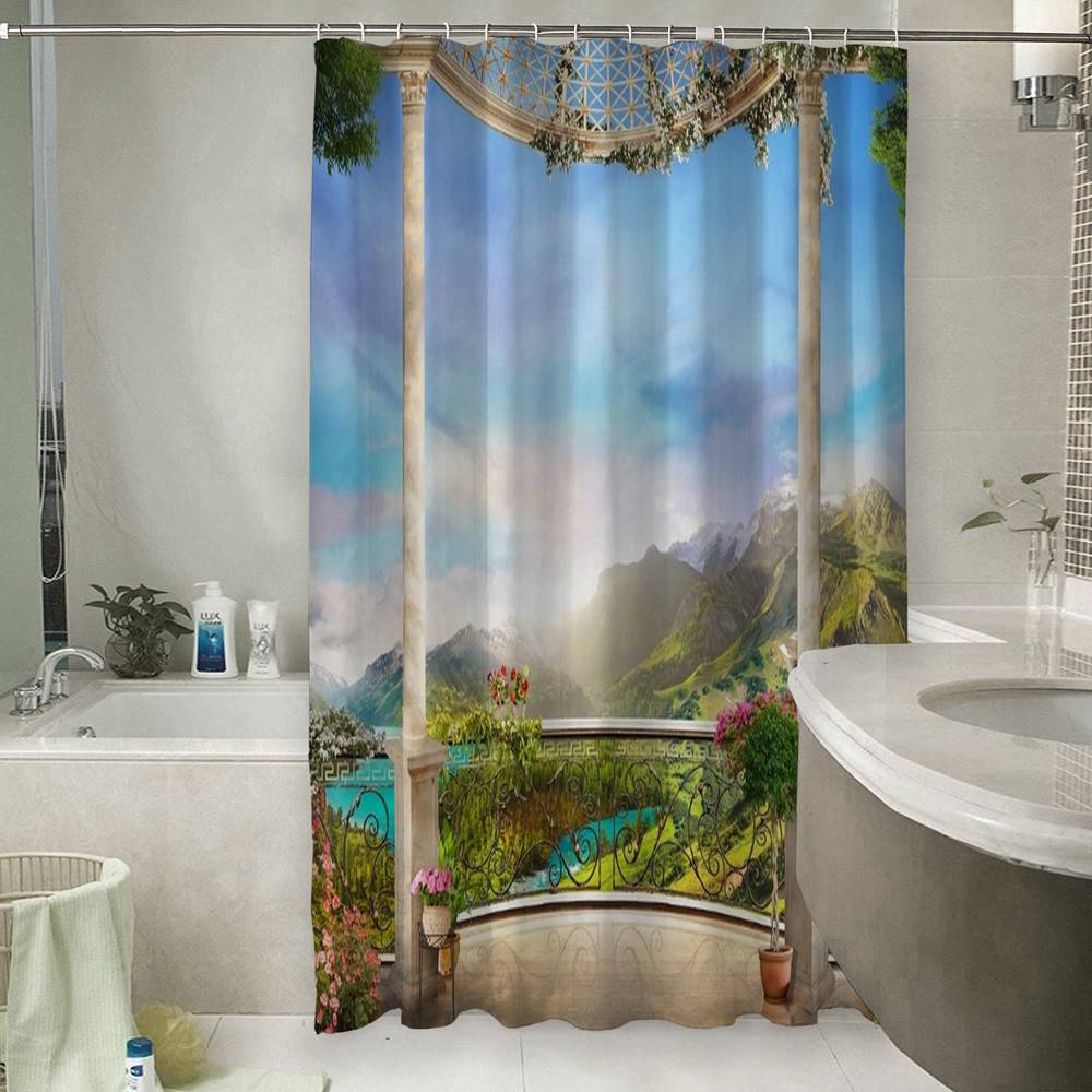 3D шторка для ванной «Рассвет в горной долине» вид 6