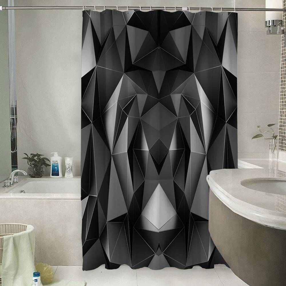 3D штора в ванную «Темные полигоны» вид 6