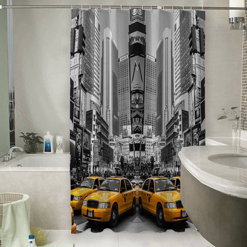 3D фото занавеска для ванной «Желтые такси» вид 6