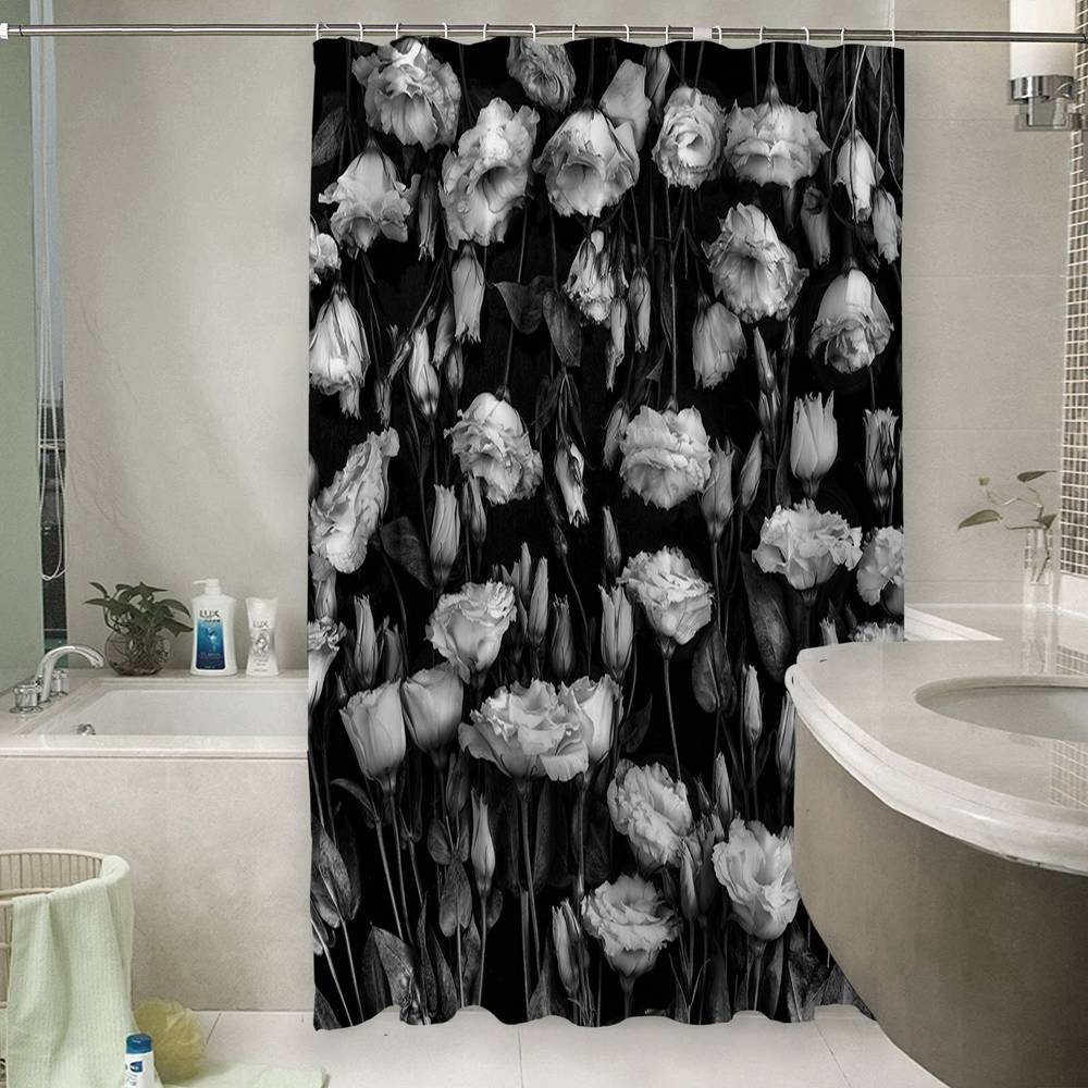 3D шторка для ванной «Цветы на темной ткани» вид 6
