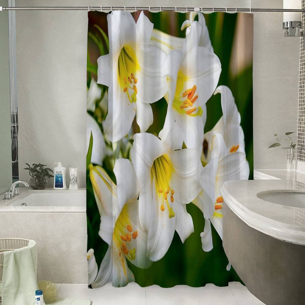 3D штора для ванны «Белые лилии» вид 6