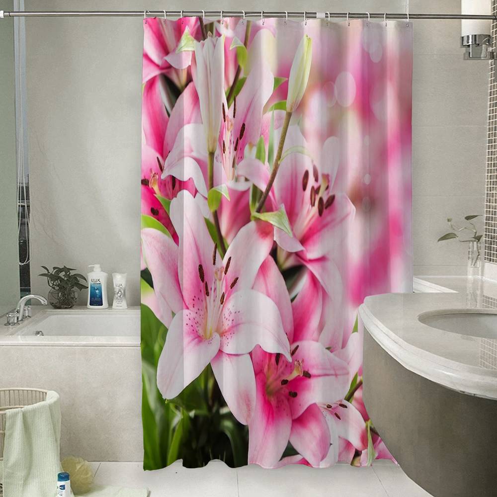 3D фото занавеска для ванной «Букет из лилий» вид 6