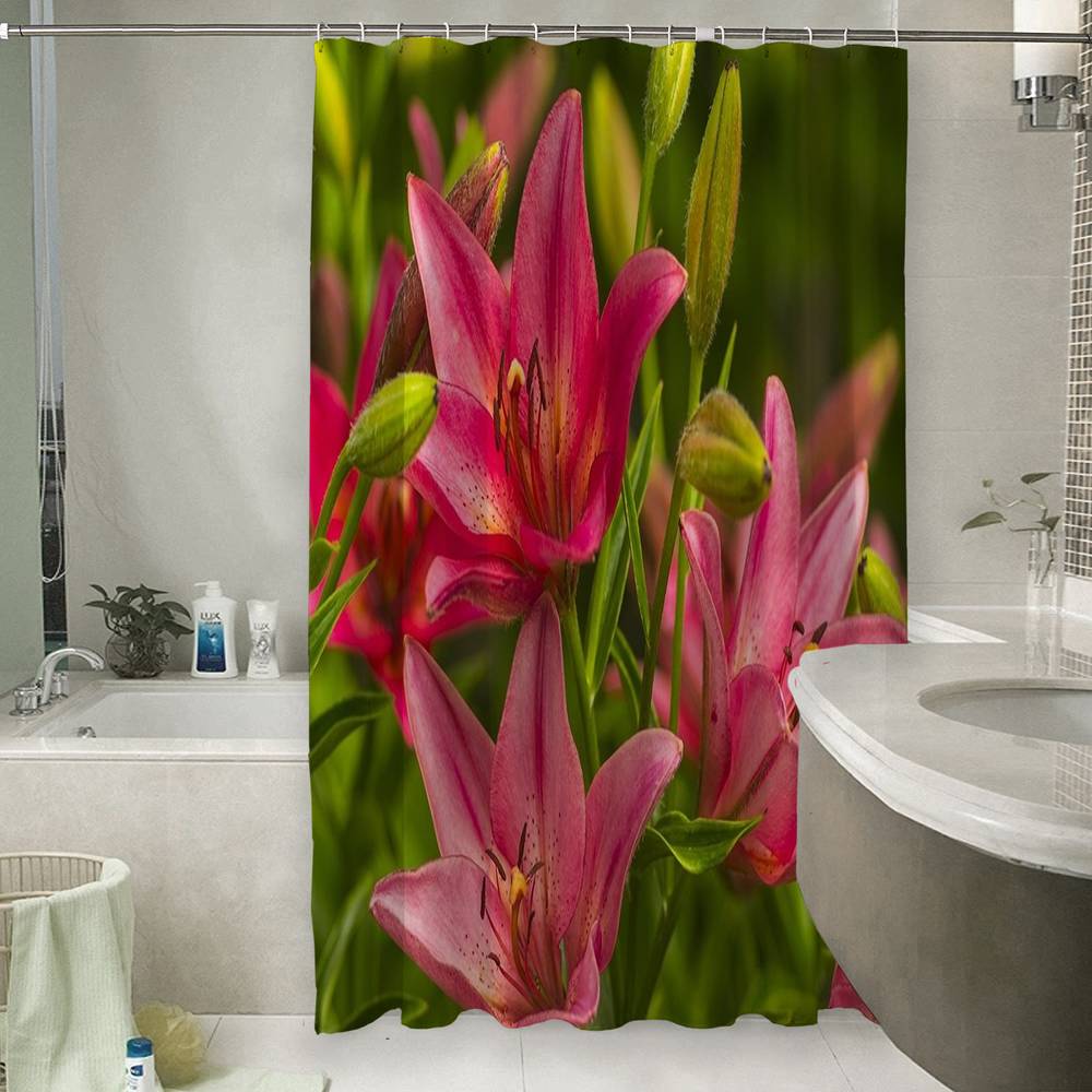 3D штора для ванной «Клумба розовых лилий» вид 6