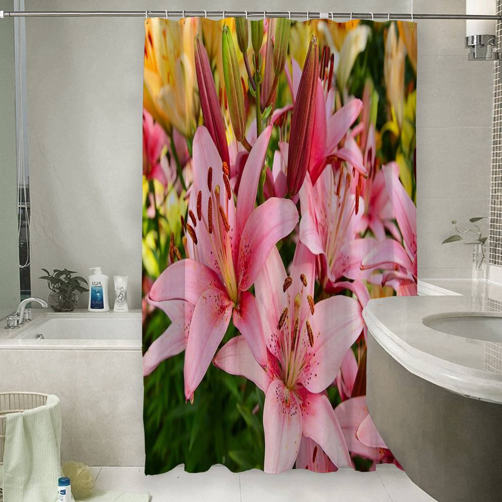 3D занавеска для ванны «Нежно-розовые лилии» вид 6