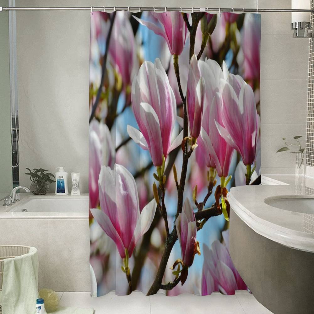 3D штора в ванную комнату «Ветви магнолии» вид 6