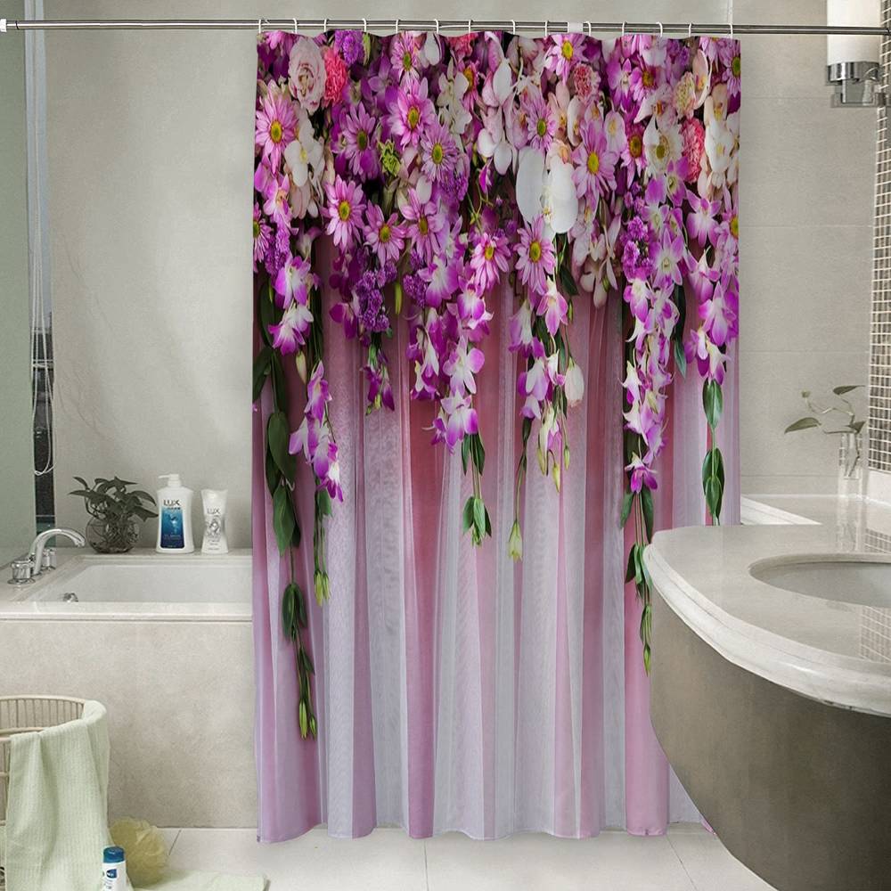 3D штора в ванную комнату «Цветочные гирлянды» вид 6