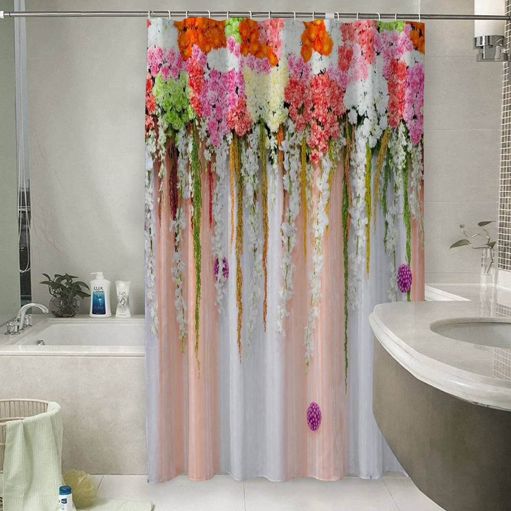 3D штора для ванной «Россыпь ниспадающих цветов» вид 6