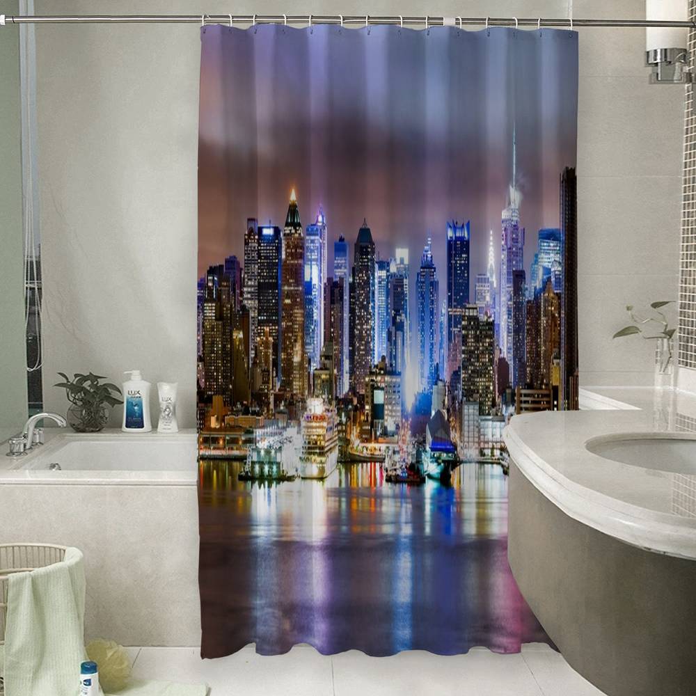 3D шторка для ванной «Ночной город» вид 6