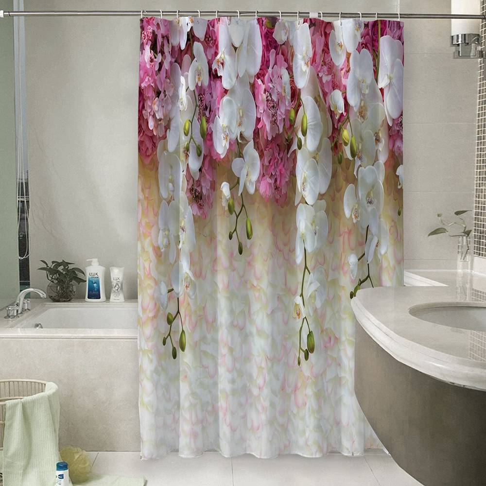 3D фото занавеска для ванной «Ниспадающие орхидеи» вид 6