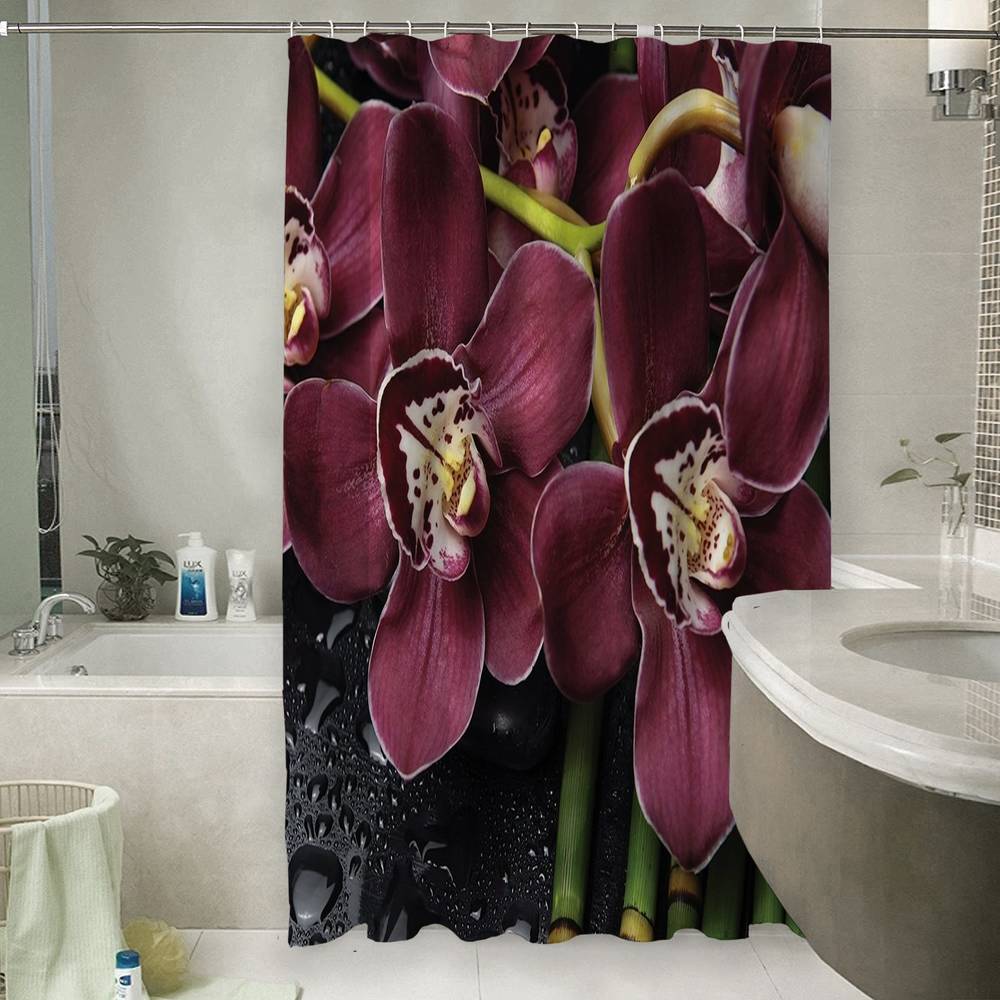 3D штора для ванны «Орхидеи и капли воды» вид 6