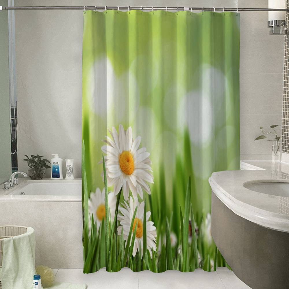 3D шторка для ванной «Ромашки в траве» вид 6