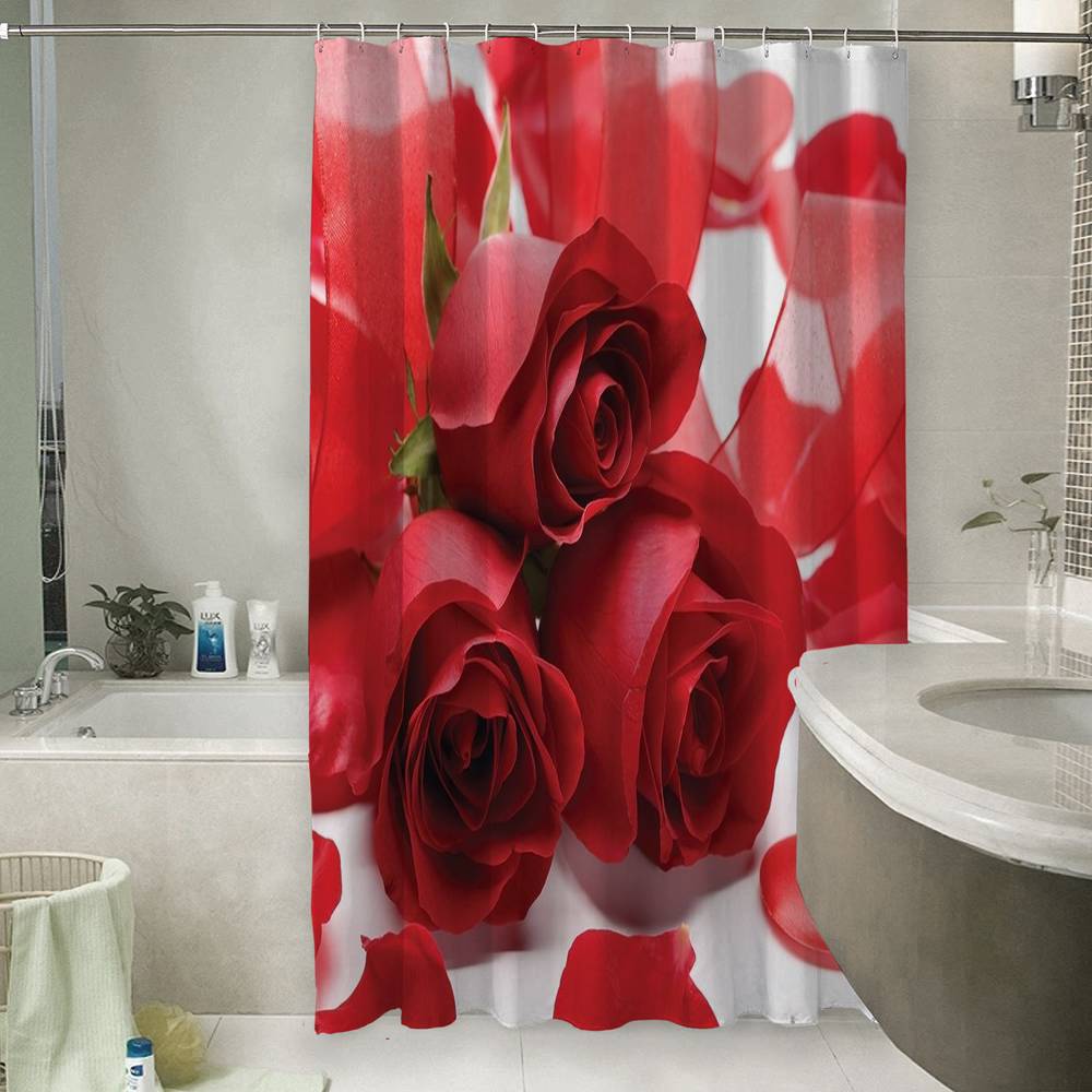 3D занавеска для ванны «Композиция с алыми розами» вид 6