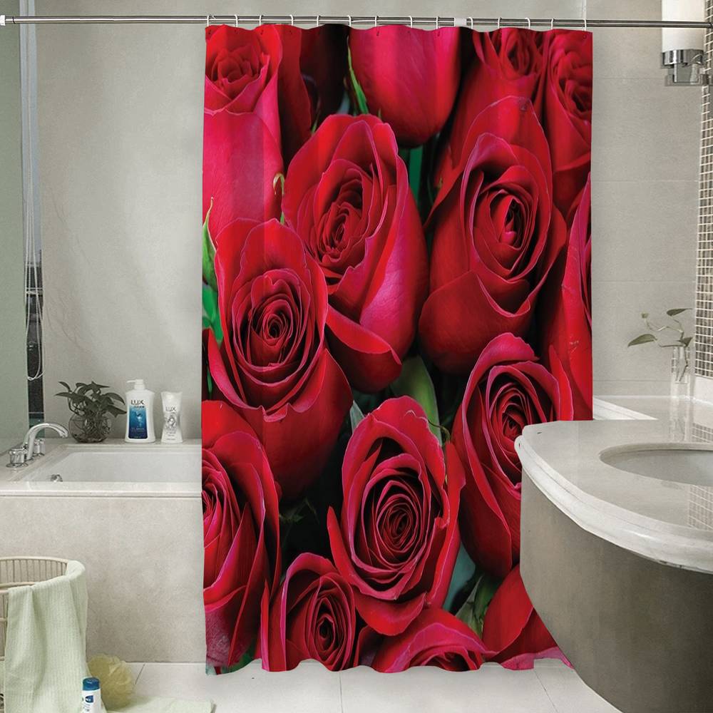 3D занавеска в ванную комнату «Нежные бордовые розы» вид 6