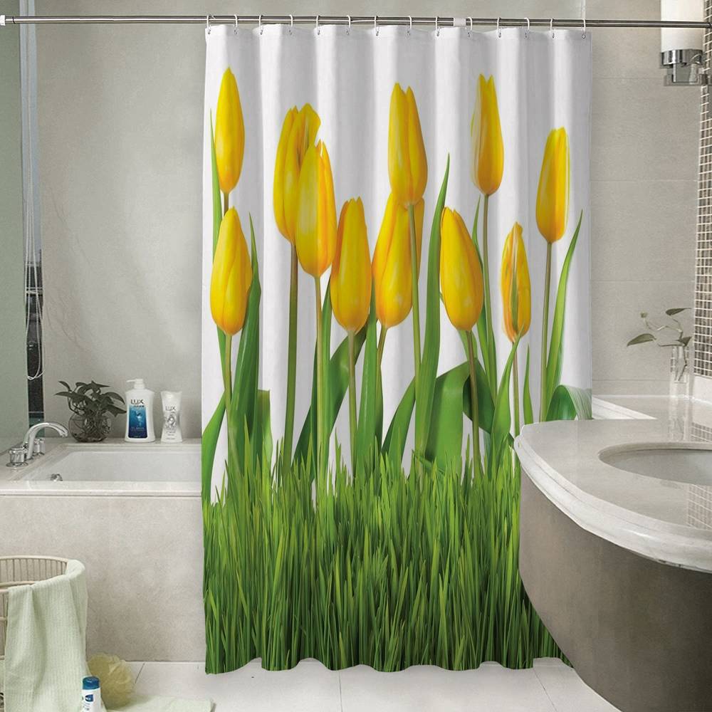 3D штора в ванную комнату «Желтые тюльпаны» вид 6