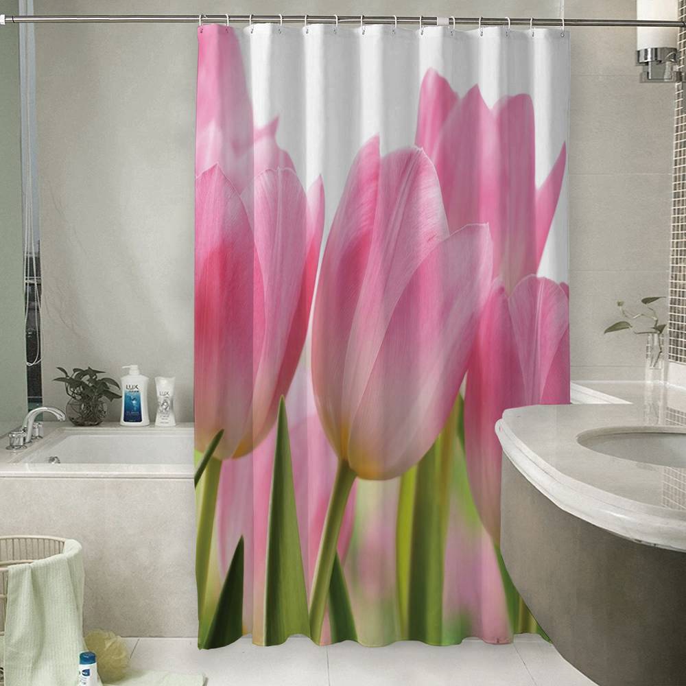 3D штора для ванной «Крупные розовые тюльпаны» вид 6