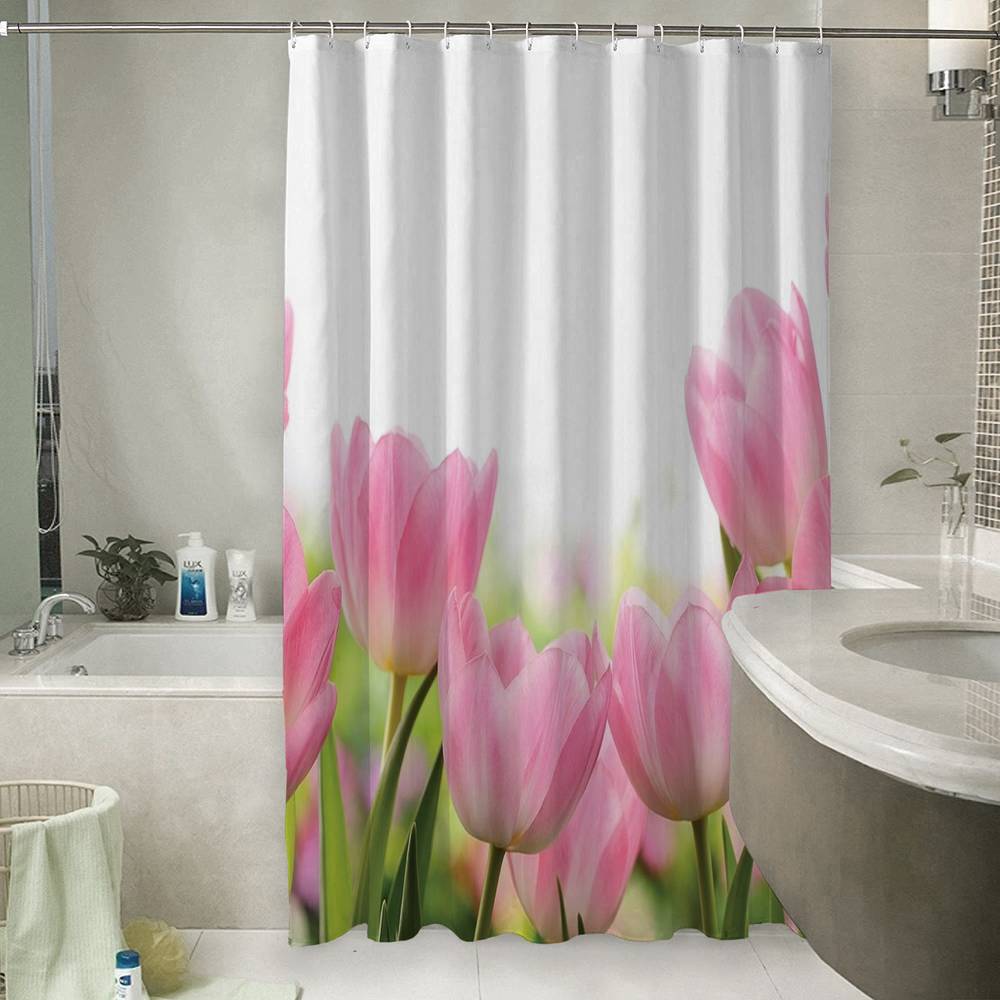 3D фото занавеска для ванной «Нежные розовые тюльпаны» вид 6