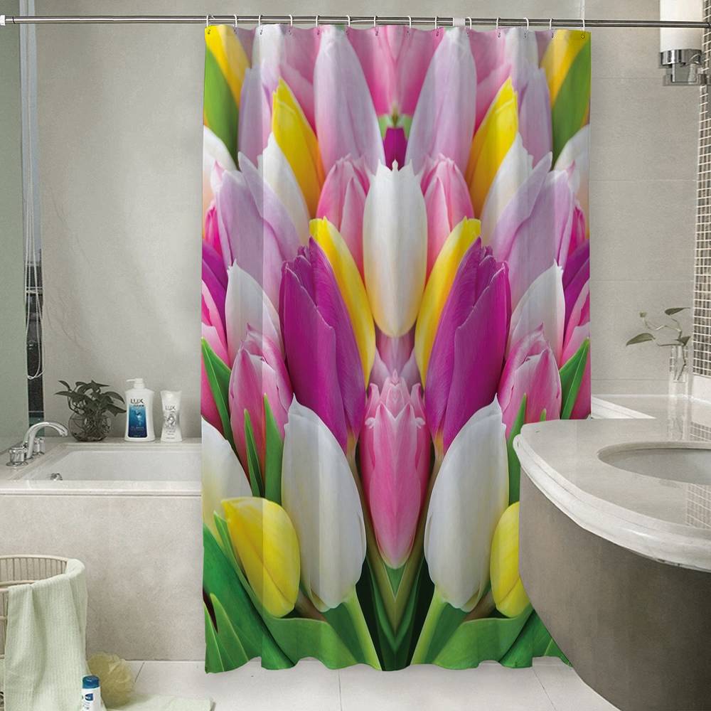 3D штора для ванны «Разнообразие тюльпанов» вид 6