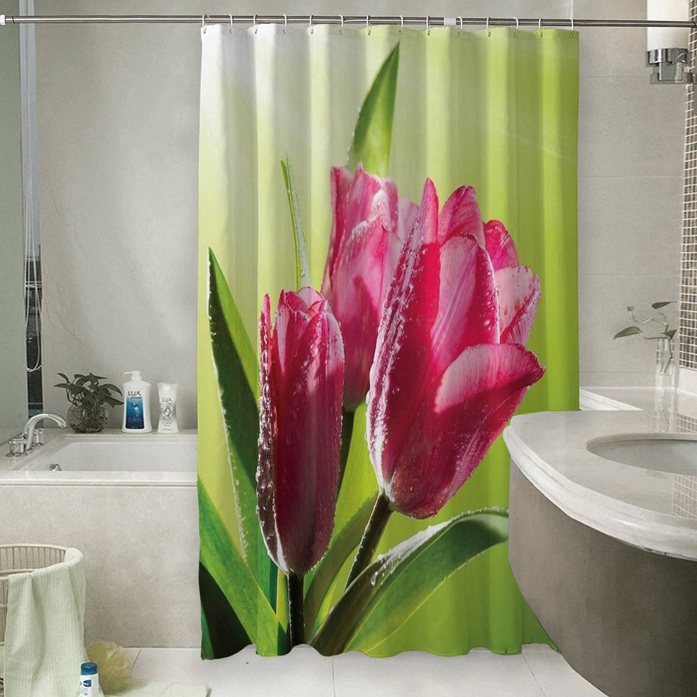 Занавеска для ванной «Тюльпаны на зеленом фоне» вид 6