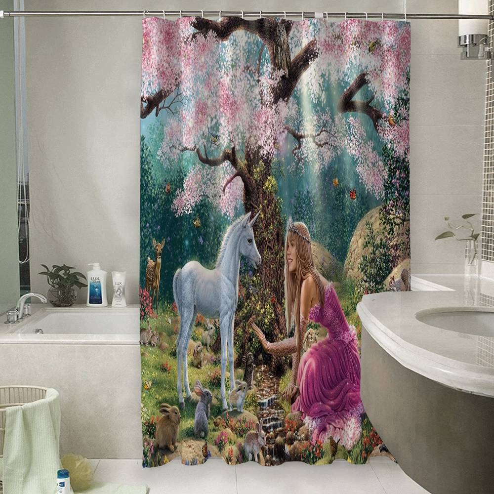 3D штора для ванной «Принцесса в цветущем саду» вид 6