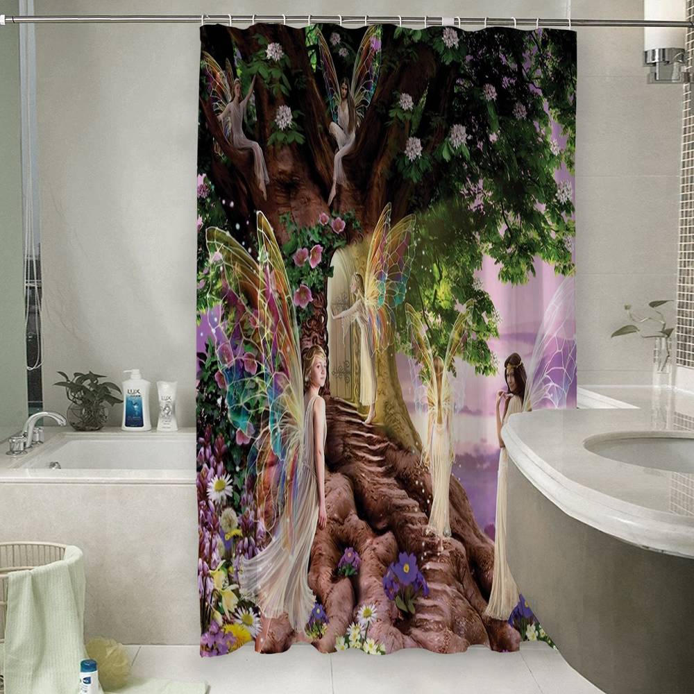 3D занавеска в ванную комнату «Феи в сказочной стране» вид 6
