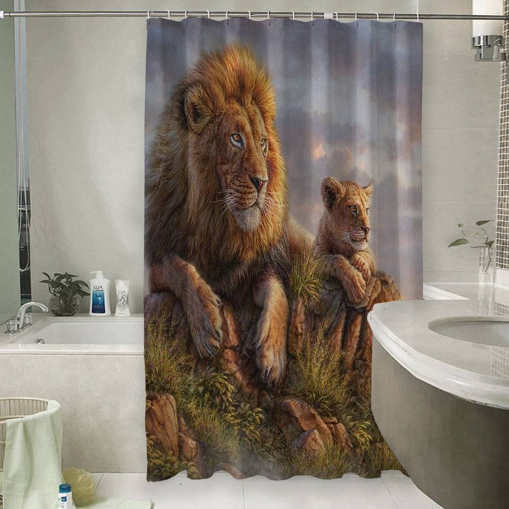 3D фотоштора для ванной «Величественные львы» вид 6