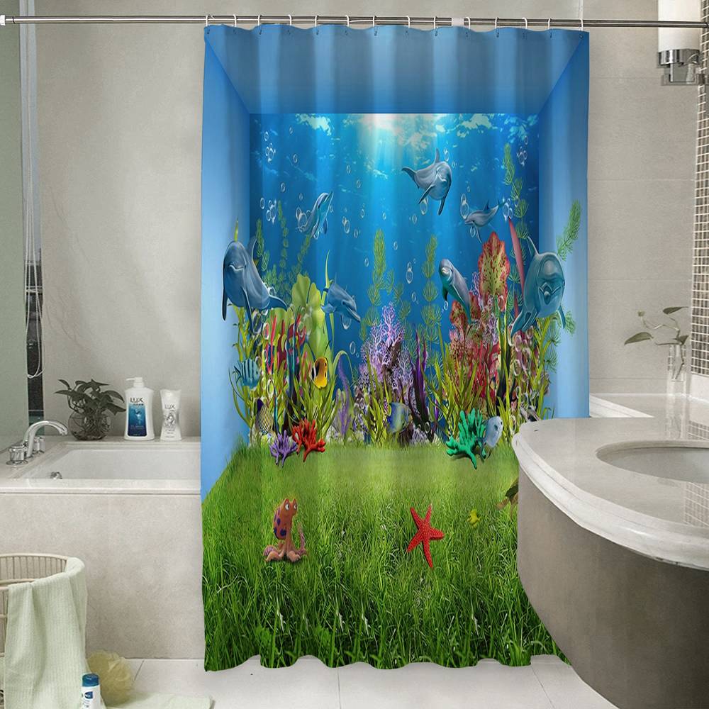 3D штора в ванную «Газон под водой» вид 6