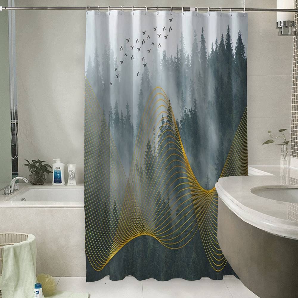3D занавеска в ванную комнату «Туман над лесом» вид 6