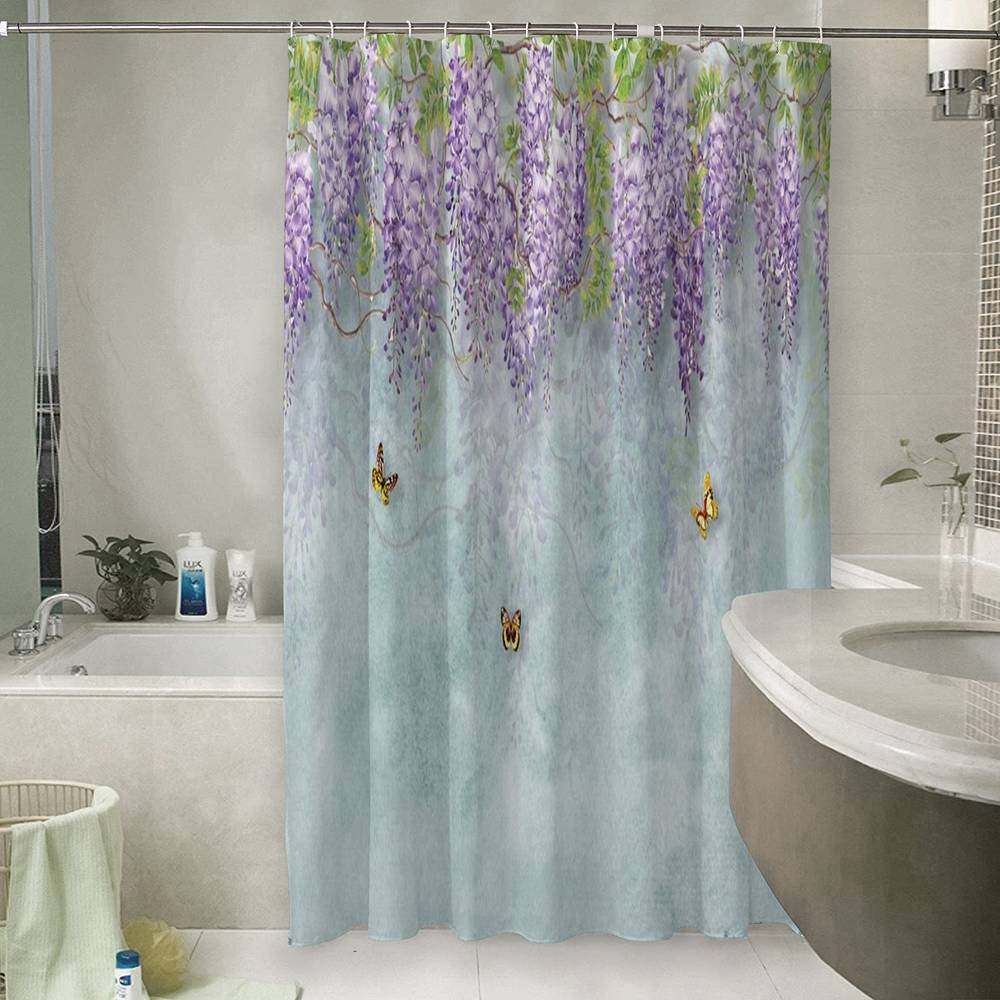Занавеска для ванной «Сирень с бабочками» вид 6