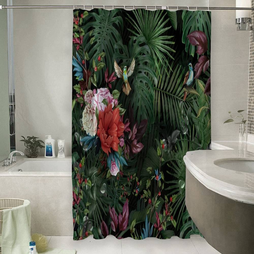 3D занавеска в ванную комнату «Райские птицы» вид 6