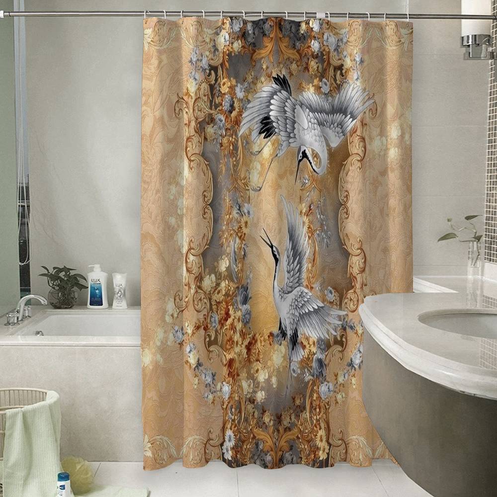 3D шторка для ванной «Танцующие журавли» вид 6