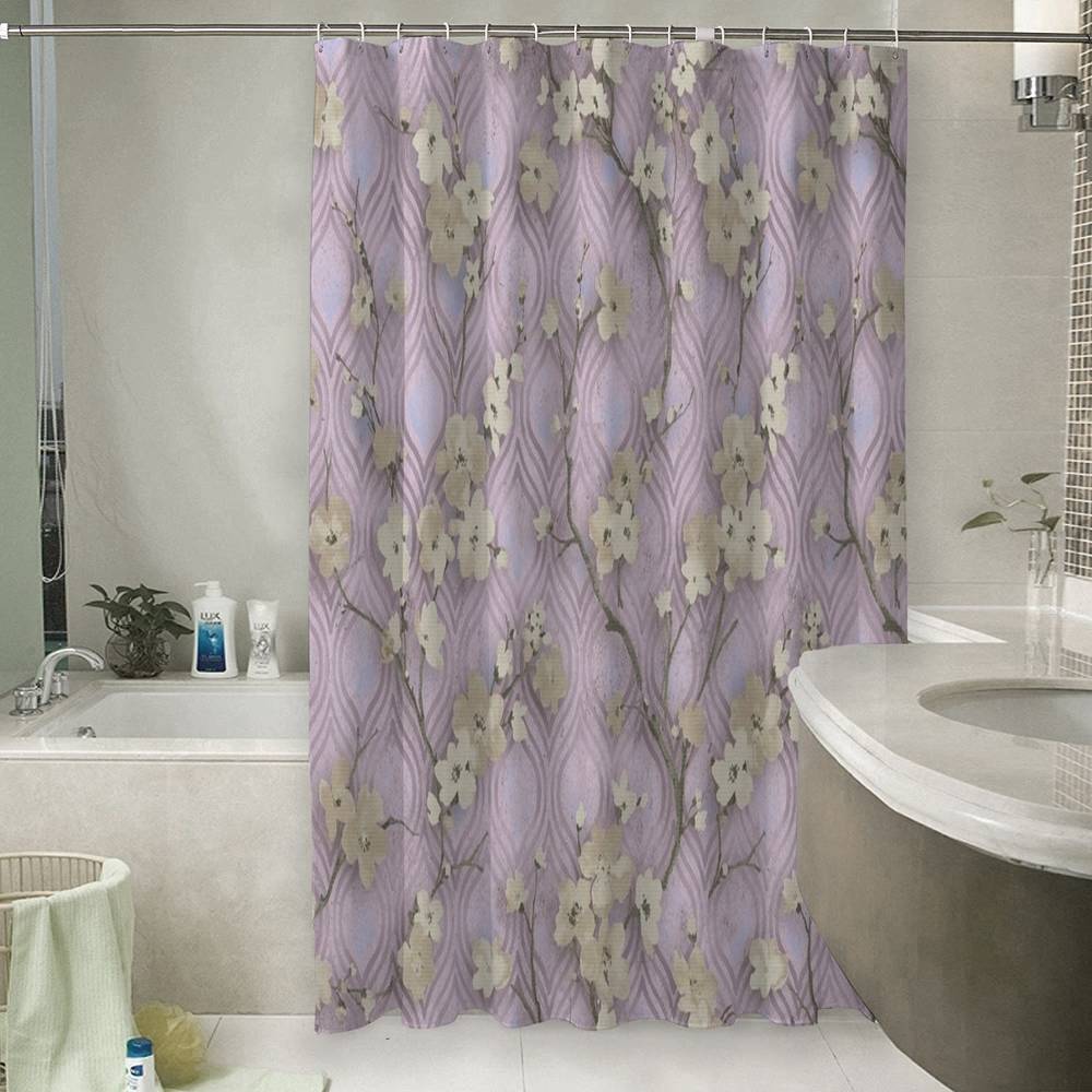 3D шторка для ванны «Цветущие ветви в лиловых тонах» вид 6