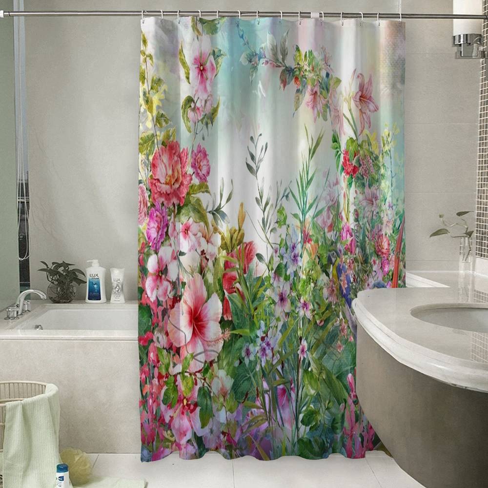 3D шторка для ванной «Цветущая поляна» вид 6