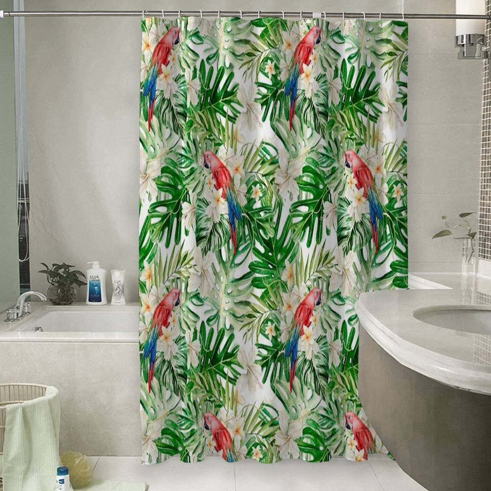 3D штора в ванную «Оазис с попугаями» вид 6