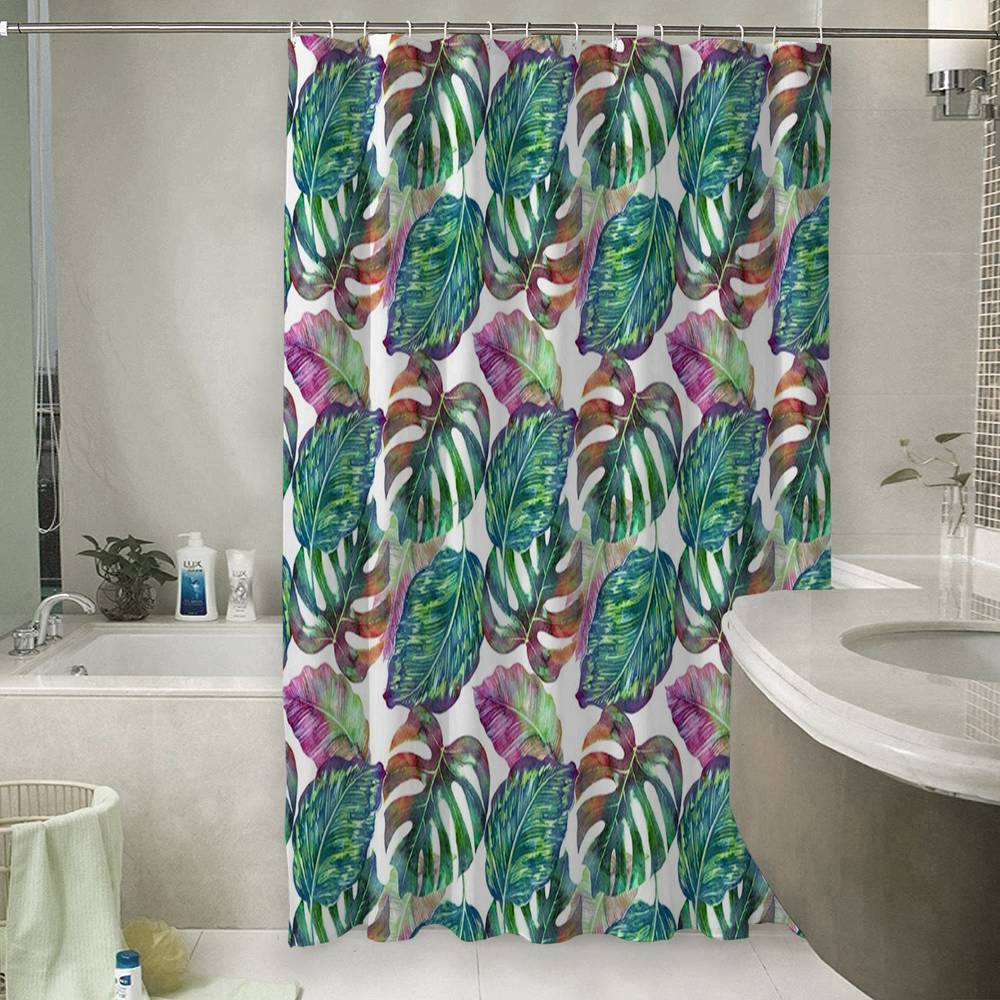 3D штора для ванны «Листья с акцентами» вид 6