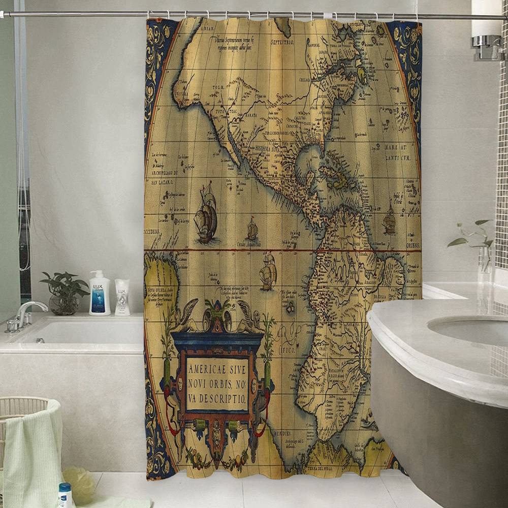 3D занавеска в ванную комнату «Старая карта Америки» вид 6