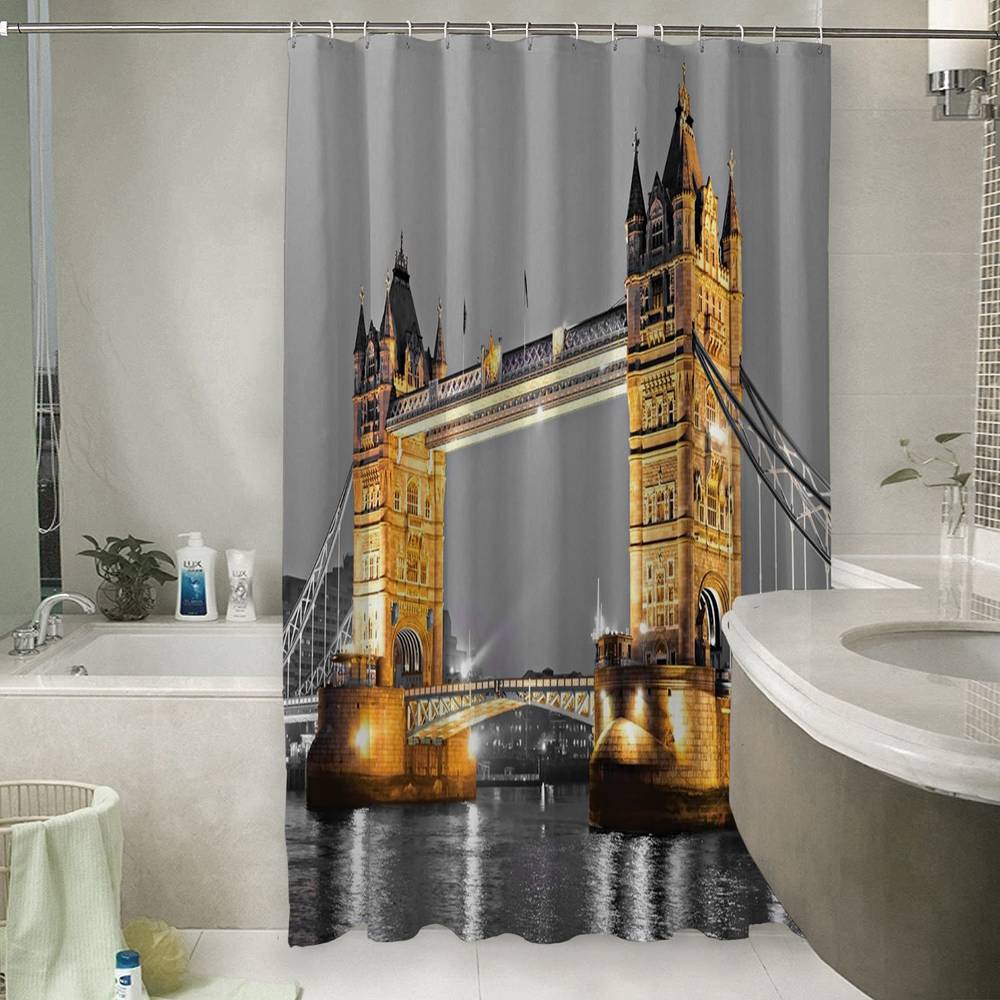 3D штора в ванную «Тауэрский мост сепия» вид 6