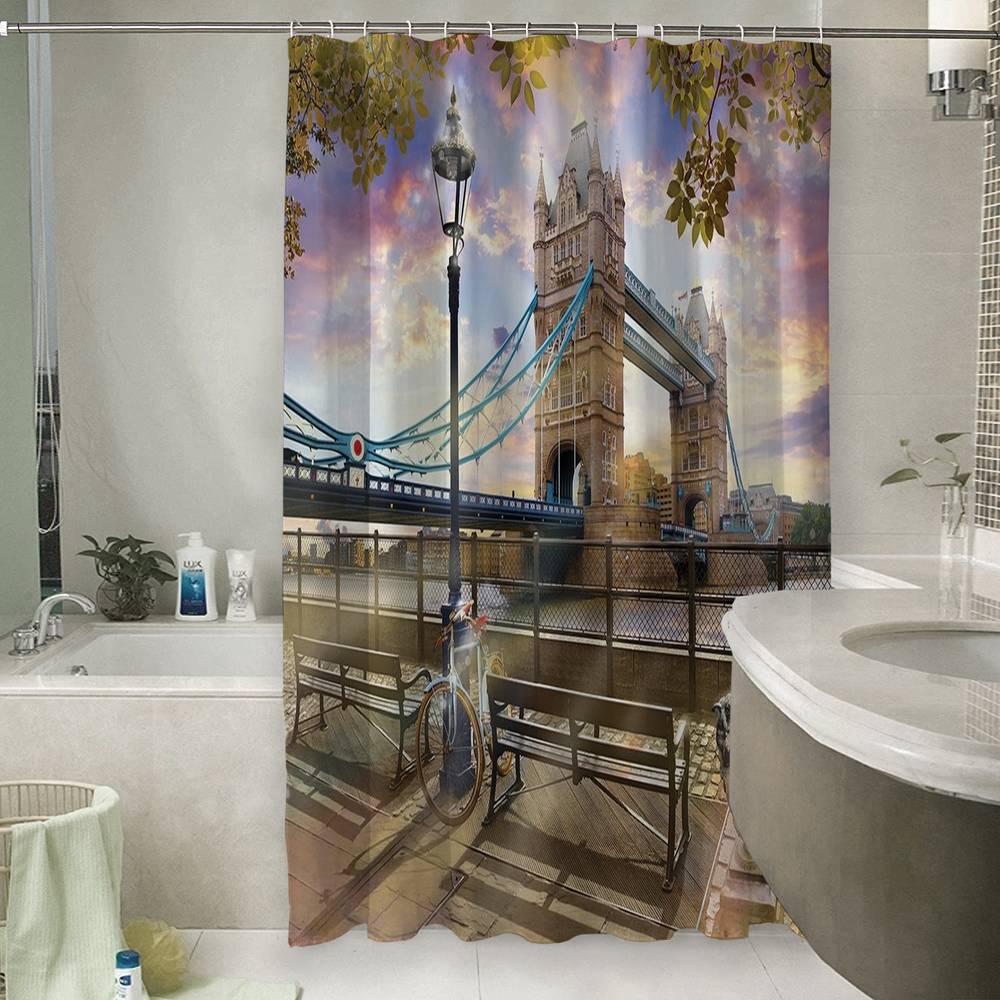 3D штора в ванную комнату «Набережная Темзы» вид 6