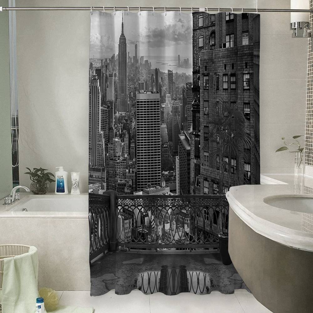 3D занавеска в ванную комнату «Балкон в Нью-Йорке» вид 6